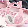 GIME Pink Gaming Headset - Cute Cat Ears Wired Over Ear Headphones with Mic - Compatible with Xbox/PS4/ PS5/ PC Computer/Laptop/Phone