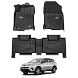 3W Floor Mats Fit Toyota RAV4 2013-2018 (Not for Hybrid or Prime) TPE All Weather Anti-Slip Solid Odorless Custom Fit Car Liner for Toyota RAV4 1st &2nd Row Full Set Car Liners Black 10+Years Lifespan