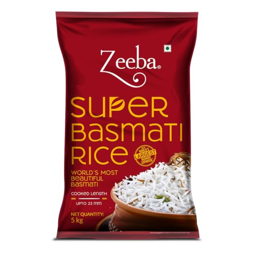 Image of Zeeba Super Basmati Rice 5 Kg, Fluffy & Naturally Aromatic, Gluten Free Fine Grains (Cooked length upto 23mm*)