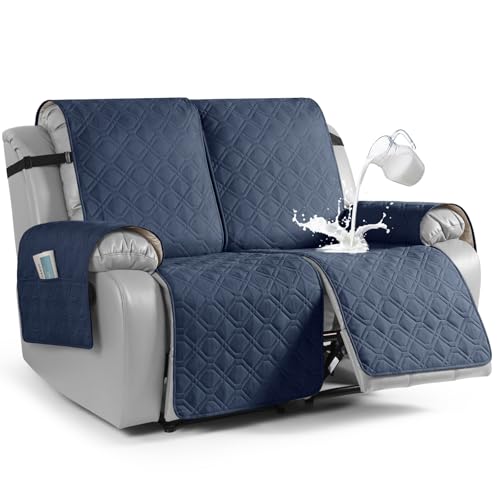 Image of VANSOFY Waterproof Recliner Loveseat Covers Washable, Navy Blue,2 Seater | 1-Piece, Non-Slip with Elastic Straps, Sofa Cover with Pocket for Dogs, Pets