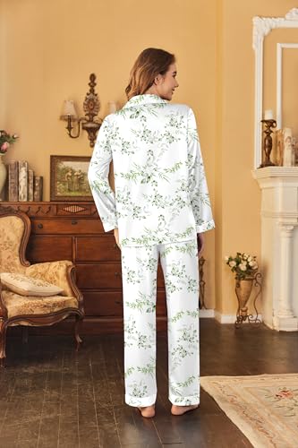 Image of Ekouaer Women's Classic Button Down Long Satin Silk Pajama Set