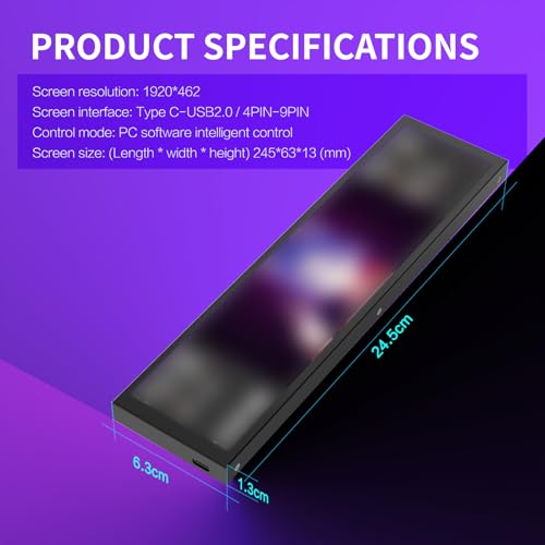 Image of 9.2 inch PC Case Side Screen, Customizable Monitor Display for System Stats and Animated Themes, USB Powered, Supports Wallpaper, GIF and Hardware Monitoring (Black)