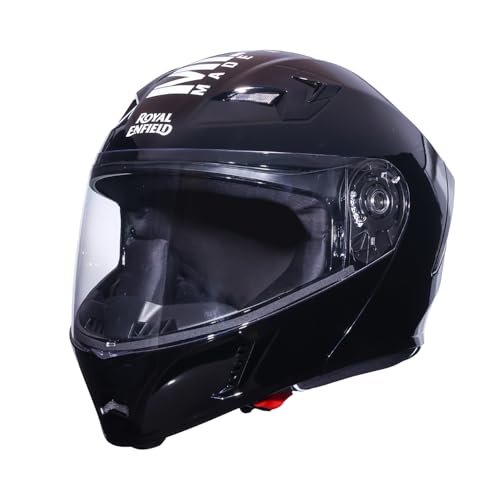 Image of Royal Enfield Mod Adroit MLG Modular Face helmet | Certification: ISI | Impact Protection: High-density EPS liner | Polycarbonate Visor | Micrometric lock | BLACK L