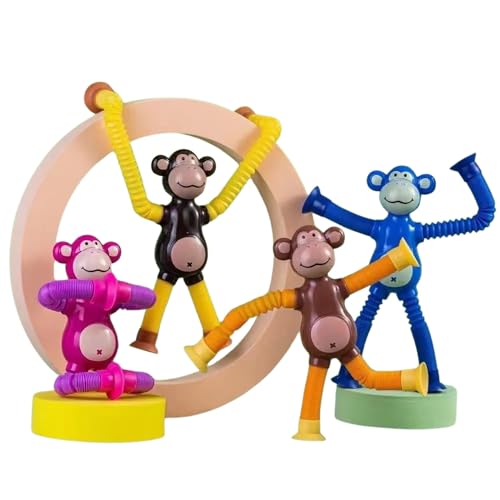 Image of LED Telescopic Suction Cup Monkey Toy, Pop Tubes Fidget Toys, Shape Changing Telescopic Sensory Tubes Fidget Tubes Sensory Toys Suction Toy, Funny Gift (LED Monkey 4)