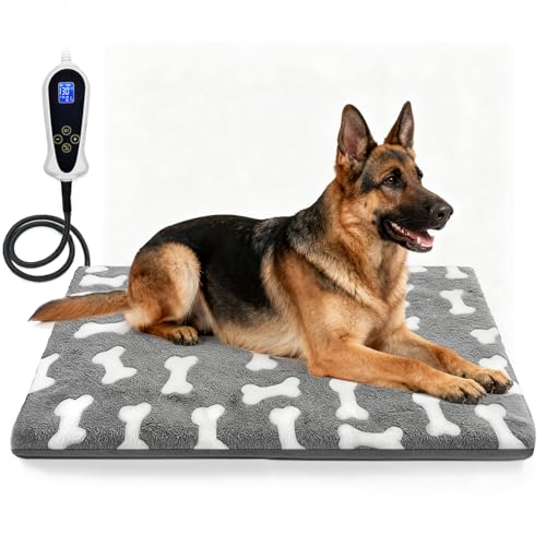 Bestio Dog Heating Pad 34×21 in with Upgraded Smart Switch, Added Constant On Function UL&MET Dual Certification Heated Dog Bed Equipped with Soft Cotton Cover-Gray
