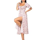 Boho Dress for Women Cottagecore Dress Maxi Dress Summer Wrap Floral Casual Vintage Square Neck Ruff