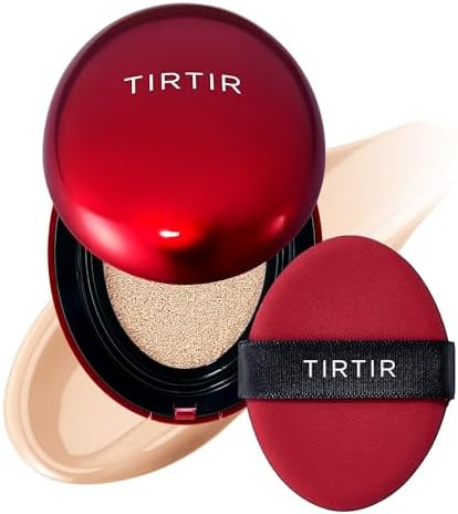 TIRTIR Mask Fit Red Cushion Foundation | Full coverage, Weightless, Skin fit, Satin Glow Finish, Korean Makeup BB Foundation, beauty, Tattoo cover up, Buildable (#21C Cool Ivory, 0.63 Fl Oz)
