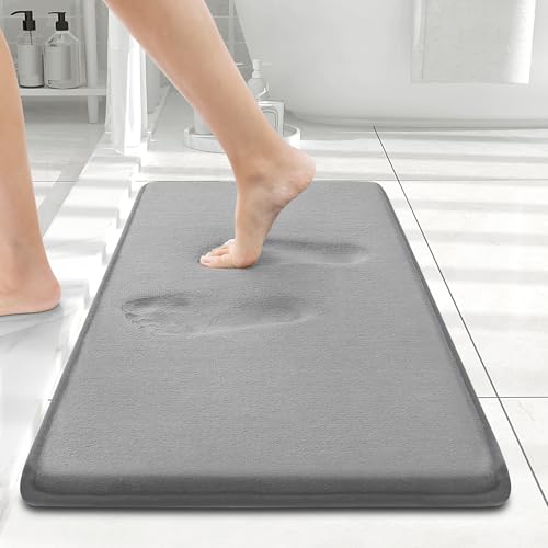 Smiry Memory Foam Bath Mat 24x16, Extra Soft and Absorbent Bathroom Mats, Non Slip Washable Carpet for Floor, Shower and Tub, Grey