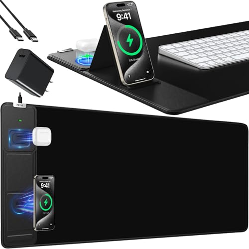 Image of Mouse Pad, Office Desk Mat, Large Gaming Mousepad with Superior Micro-Weave Cloth, XXL Desk Pad with Stitched Edges, Non-Slip Writing Pad for Gamer, Laptop, Work & Home (Black with 20W PD Charger)