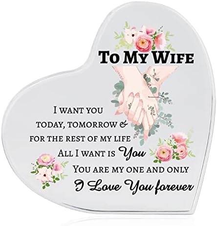 PRSTENLY Wife Gifts, Heart-Shaped Acrylic Plaque Gifts for Her Wife Girlfriend on Wedding Anniversary Birthday Christmas Valentines from Husband, Romantic Presents for Wife