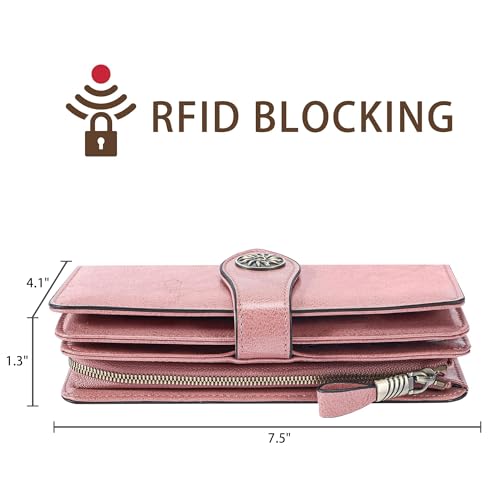 Image of Travelambo Women's Wallet RFID Blocking Credit Card Holder Large Capacity Wristlet Leather Wallets Purse