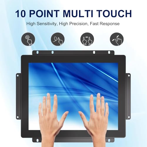 Image of 10-Point Multi-Touch Industrial Display 1024x768, 12.1 Inch Open Frame Capacitive Touch Screen Monitor, IP65 Front Waterproof Multi-Touch LCD Display with HD-MI VGA Ports