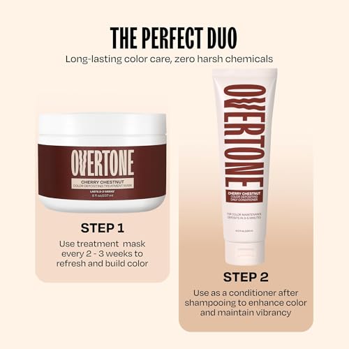 Image of Overtone Semi Permanent Hair Color Conditioner, Cherry Chestnut, 8 oz, Nourishing, Damage-Free, Color Depositing Mask for All Hair Types with Shea Butter & Coconut Oil, Vegan & Cruelty-Free