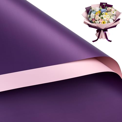 WRAPAHOLIC 20 Sheets Flower Wrapping Paper - 22.4 x 22.4 inch Dark Purple Color Water-Resistant Floral Bouquet Wrapping Paper Florist Supplies Packaging for Wedding Birthday Gift DIY