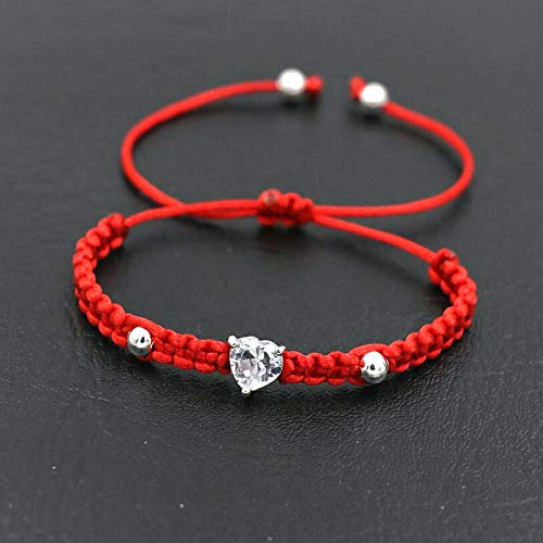Bracelet Tissé,Corde Rouge avec Forme De Coeur Incrusté De Cuivre Zircon Perles Tressées Brillantes Bracelets À Breloques Réglables Cadeau D'Amitié pour Garçon Fille Couples Hommes Femmes, Ro