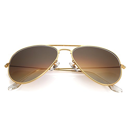 Premium Aviator Sunglasses for Men Women,Flash Mirror Lens UV400 Sunglasses Eyewear with Sun Glasses Case (Brown Lens/Gold Frame, 62)