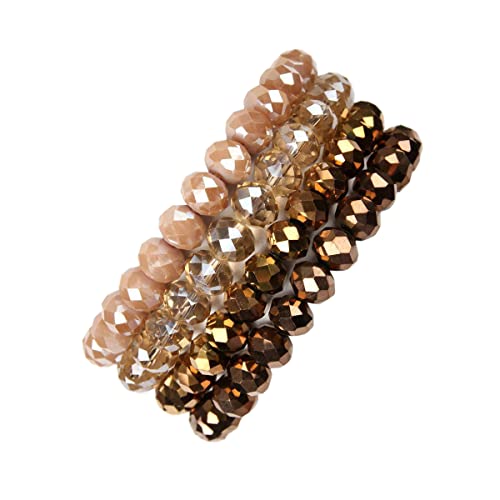 Caiyao Bohemian Multilayer Beaded Stacking Bracelet, Versatile Stretch Strand Statement Wrap Slip-on Cuff Bangle Shiny Crystal Bead Metallic, USA Flag, Rainbow Pride