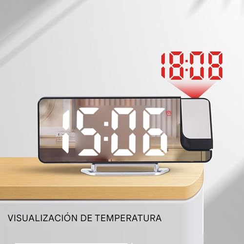 7.6" Despertador Proyector Techo 180°,12/24H Reloj Despertador Digital Con RGB Colores Pantalla LED Medidor De Temperatura Con Atenuación Automática Y Temporizador Inteligente Para Hogar Dormitorio - imagen 3