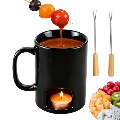 Generisch Taza para fondue – con tenedor incluido en mini diseño multifuncional de cerámica para derretir – Calentador de mantequilla y queso y taza de fusión | Para aperitivos de caramelo de