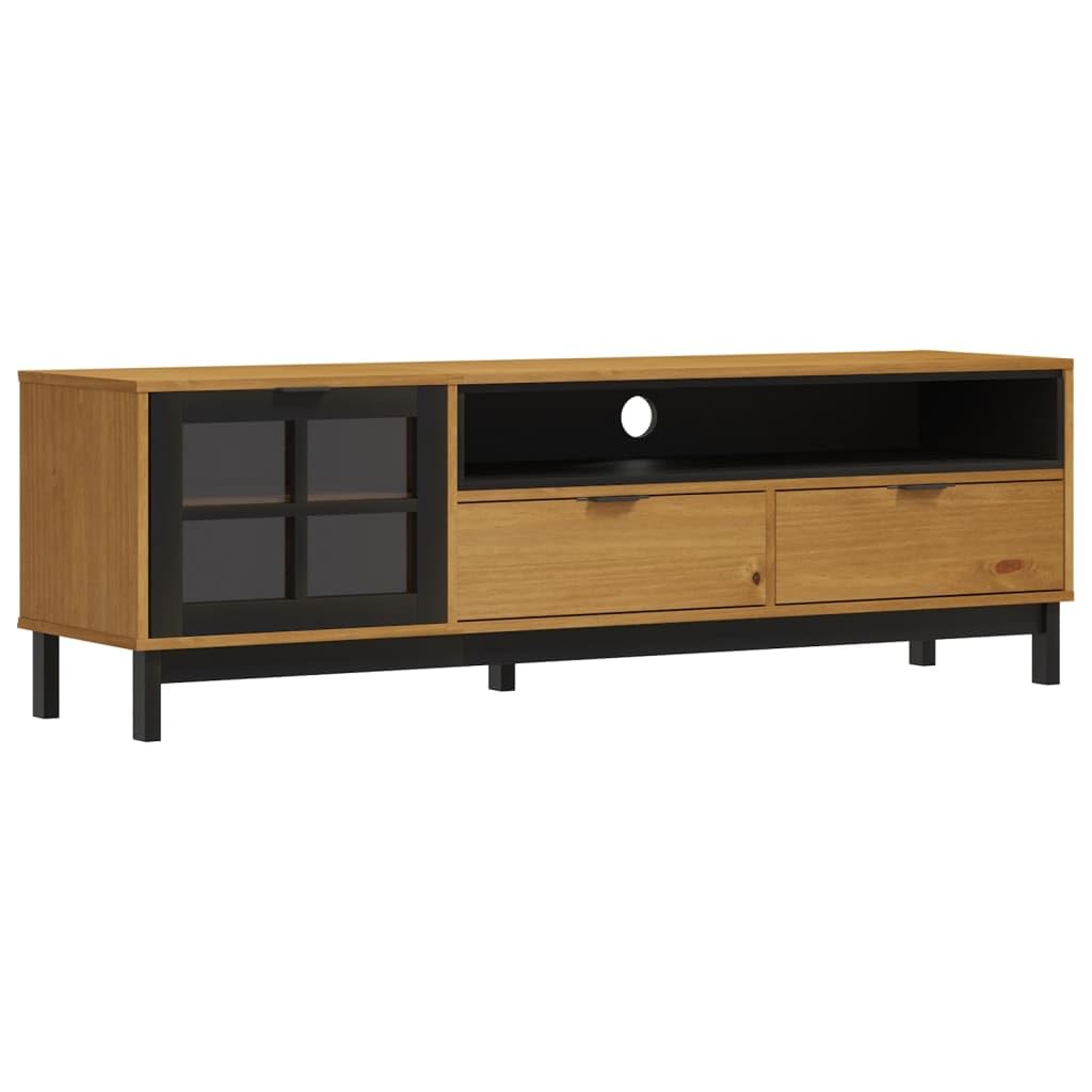 Meuble TV stable en pin massif FLAM style chêne pour grand salon