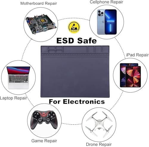 HPFIX Anti-Statik-Matte für Elektronik, Premium hitzebeständige ESD sichere Lötmatte mit ESD-Armband und Erdungskabel für Computer, Laptop, Handy und iPad Reparaturen