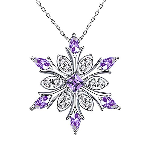 Collier pendentif flocon de neige en argent sterling 925 avec cristaux bleus pour femme (violet) Cover