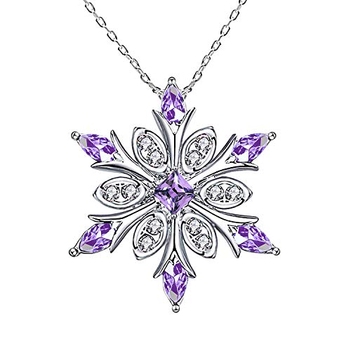 Women's 925 Sterling Silver Blue Crystals Snowflake Pendant Fashion Necklace Collarbone Chain, Sterling Silver, Cubic Zirconia