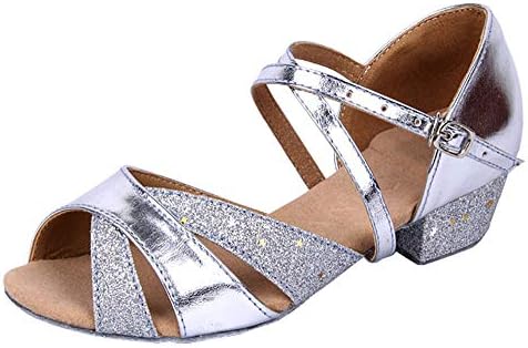 missfionaGirls Soft-Soled Glittering Latin Ballroom Dance Shoes Kids Low Heels
