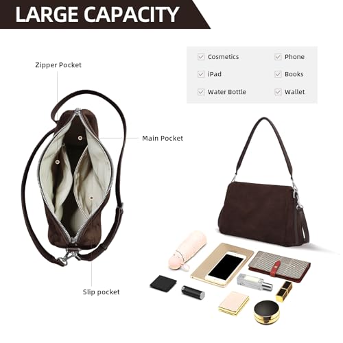 Image of Suede Tote Bags for Women, Suede Purse Handbag Vintage Slouchy Hobo Shoulder Crossbody Bag
