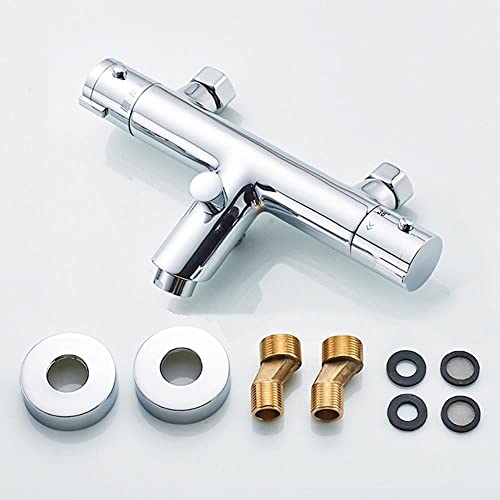 AFUDER Bathtub Shower Faucet Wall Mounted, Dual Handle Auto Thermostat Control Bath Mixer Tap for Bathroom