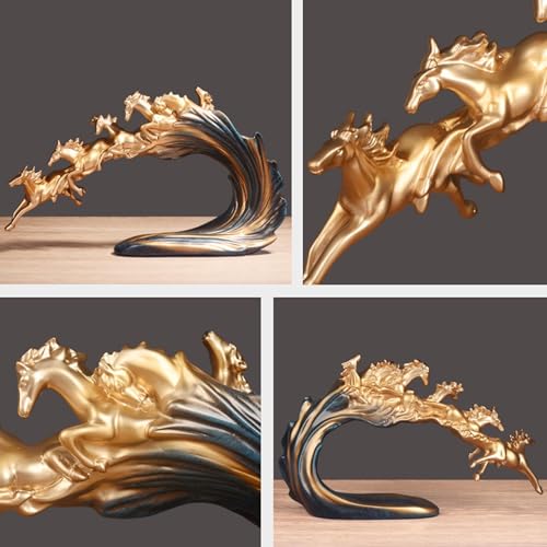 Figurine décorative cheval or grand format 41cm salon bureau - 4