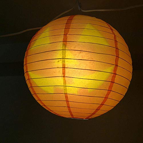 Image of Quasimoon PaperLanternStore.com 14 Inch Jack-O-Lantern Orange /Yellow Halloween Paper Lantern, Hanging Decoration