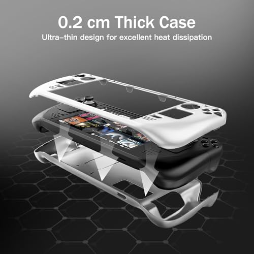 Image of bibuks Steam Deck Case,Steam Deck OLED Protective Case,Non-Slip Skin Protective Shell Accessories,Steam Deck Case with Kickstand ,2 Screen Protector, 4 Thumb Grip (White)