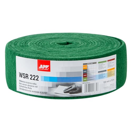 APP WS 222 - Rouleau de non-tissé abrasif, 100 mm x 10 m, vert | Abrasif non tissé pour ponceuse bois, métal, acier et inox | Laine à poncer à gros grains, grain : 240-280