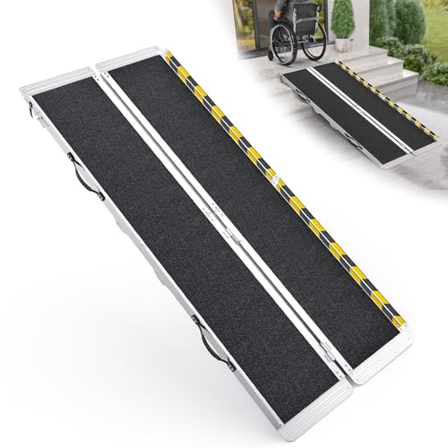 WheelX 6 Feet Portable Wheelchair Ramp, 600 LBS Capacity Folding Aluminum Threshold Ramp with Anti-Slip Surface, Mobility Access Handicap Ramp for Home Steps, Doorway, Stairs, Doorways, Scooter