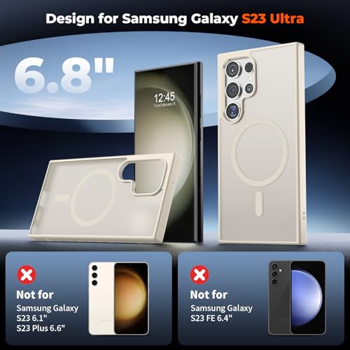Image of SUPFINE Magnetic for Samsung Galaxy S23 Ultra Case, (Built-in Magnets) (Military Grade Drop Protection) Slim Translucent Shockproof Phone Case,Stone