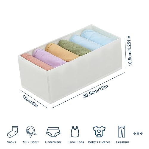 Qozary 3 Pack Sock Underwear Drawer Organizer Dividers, Non-Woven Fabric Collapsible Cabinet Closet Storage Boxes for Clothes, Socks, Lingerie, Underwear, Tie, Belt, Baby, Bedroom (White, 6 Cells) by Qozary - Image 7