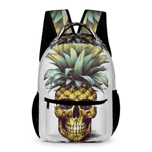 Cool Skull Pineapple Backpack for Men Women, Durable Small Backpack Casual Lightweight Daypack for Travel Bag