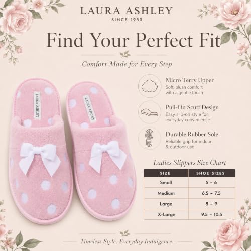 Image of Laura Ashley Ladies Embroidered Soft Terry Plush Scuff Slipper