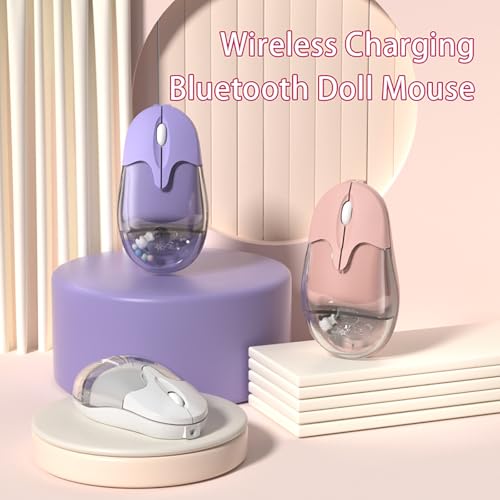 Cute Clear Aqua Mice Rechargeable,Bluetooth &2.4G Wireless,Led Lights,Great Gift for Kids Girls Women (Liquid Water & Panda Design)-White - image 3
