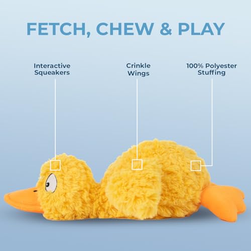 Image of Best Pet Supplies Interactive Squeaky Dog Chew Toy, Ideal Dog Toys for Chewers, Small, Medium & Large Dogs, and Fetch Lovers - Ducky Doodle (Yellow), Small