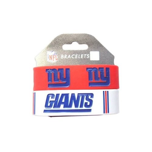aminco NFL New York Giants Silicone Rubber Bracelet, 2-pack, white