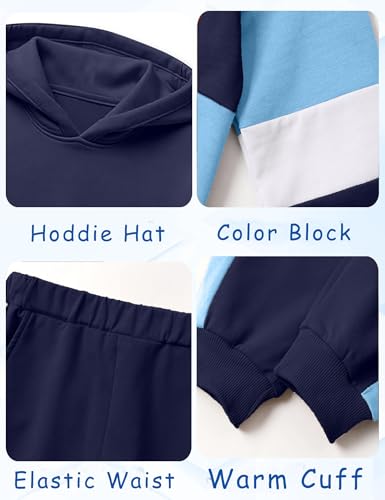 Image of Boys Clothes Long Sleeve Color-blocked Hoodie Top and Pants 2PCS Winter Sweatsuits Fall Boys Outfits 2-8 Years