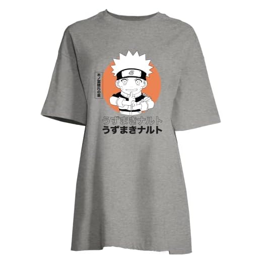 Naruto Wonarutbt001 Camisón, Gris Melange, S para Mujer