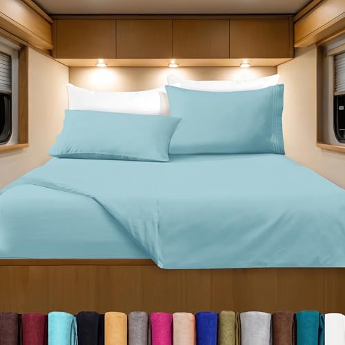 Image of Elegant Comfort Luxurious 1500 Premium Hotel Quality Microfiber Three Line Embroidered Softest 4-Piece Bed Sheet Set, Wrinkle and Fade Resistant, RV Short Queen, Aqua