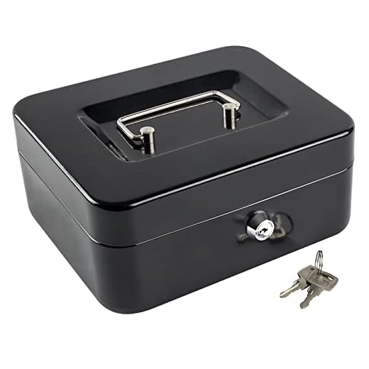 Kyodoled Medium Cash Box with Money Tray,Small Safe Lock Box with Key,Cash Drawer,7.87"x 6.30"x 3.54" Black Medium