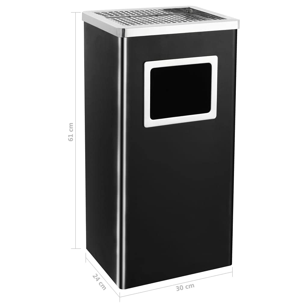 Cubo de basura con cenicero de 45 litros, acero negro, para hoteles, restaurantes y exteriores, ahorra espacio, higiénico, inodoro, resistente, fácil de limpiar, ideal para cocina, baño