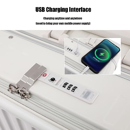 BEITH Hardside Luggage with USB, Hook, Cup Holder, BSM001 Aluminum Frame Suitcase with TSA Lock, Front Open, 360° Double Spinner Wheels, PC Alloy Box Shell, Aluminum Lifting Rod, Waterproof, Durable4