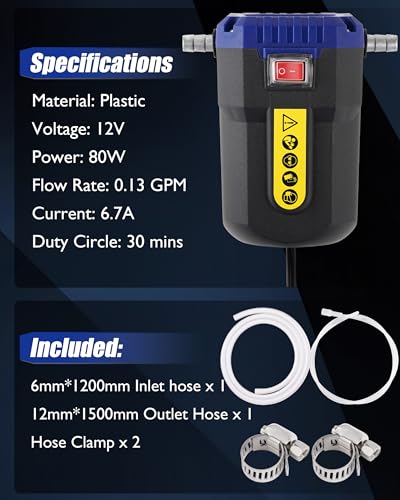 Image of Oil Extractor Pump 12V 80W, Upgraded Electric Engine Oil Pump w / Auto Overload, Oil Change Pump for Motor Oil, Gear Oil, Transmission Fluid, Lube, Fluid Transfer Pump for Car, Mower, Marine, Blue