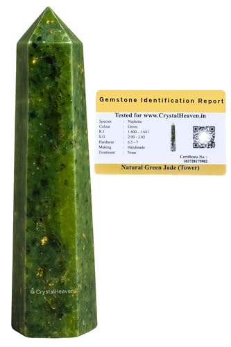 Image of Certified Green Jade Crystal Tower Obelisk Point For Chakra, Healing And Balancing - Aaa Grade Original Certified Gemstone Agate For Reiki Meditation Yoga Spiritual (3-4 Inches)